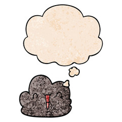cartoon happy cloud and thought bubble in grunge texture pattern style