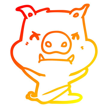 recommend clip art: warm gradient line drawing angry cartoon pig throwing tantrum