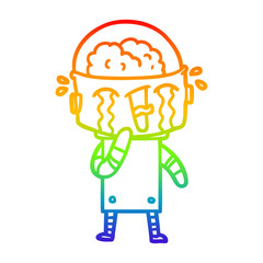 rainbow gradient line drawing cartoon crying robot