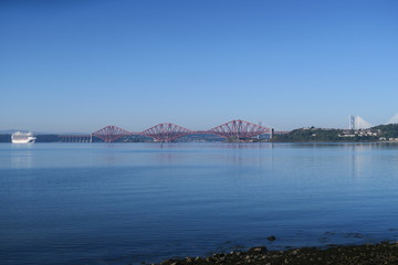 The river Forth from Dalgety Bay with Forth Rail bridge