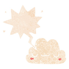 cute cartoon cloud and speech bubble in retro textured style
