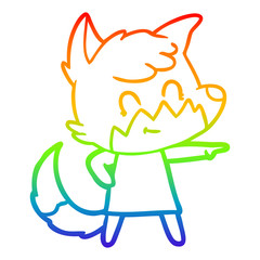 rainbow gradient line drawing cartoon happy fox