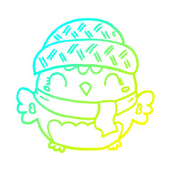 cold gradient line drawing cute cartoon owl in hat