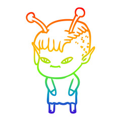 rainbow gradient line drawing cute cartoon alien girl