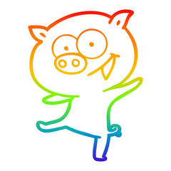 rainbow gradient line drawing cheerful dancing pig cartoon