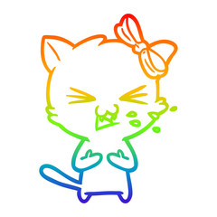 rainbow gradient line drawing cartoon cat