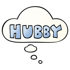 cartoon word hubby and thought bubble in smooth gradient style