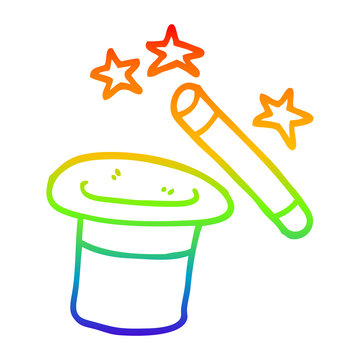 recommend clip art: rainbow gradient line drawing cartoon magicians hat and wand