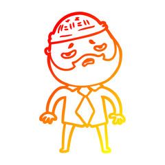 warm gradient line drawing cartoon worried man with beard