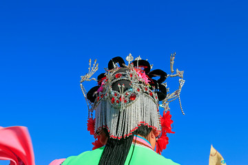 Chinese traditional style yangko folk dance performance headwear, China