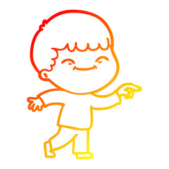 warm gradient line drawing cartoon smiling boy