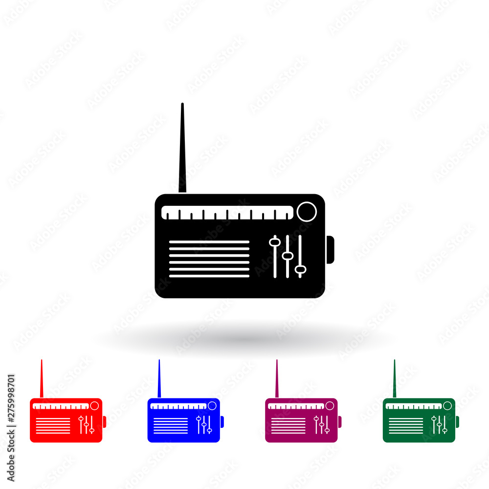 Poster radio player multi color icon. elements of technology set. simple icon for websites, web design, mob