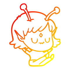 warm gradient line drawing cartoon alien girl