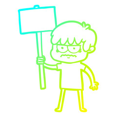 cold gradient line drawing annoyed cartoon boy