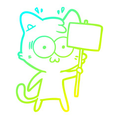 cold gradient line drawing cartoon surprised cat waving sign