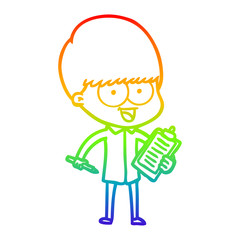 rainbow gradient line drawing happy cartoon boy