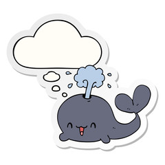 cartoon whale and thought bubble as a printed sticker
