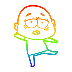 rainbow gradient line drawing cartoon tired bald man
