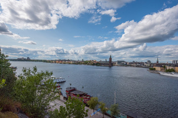 Fototapeta premium Old houses in the district of Södermalm in Stockholm a summer day with clouds