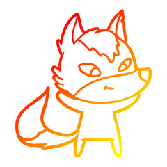 warm gradient line drawing friendly cartoon wolf