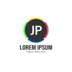 Initial JP logo template with modern frame. Minimalist JP letter logo vector illustration