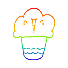 rainbow gradient line drawing cartoon cupcake with face