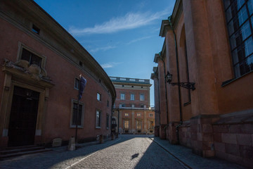 Old houses in the district of Södermalm in Stockholm a summer day with clouds