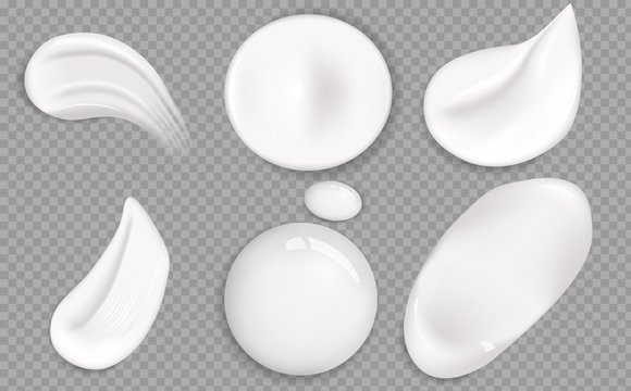 Set Of Cosmetic White Cream Texture. Cosmetic Cream Smears Realistic Icon Set. Smears Of Thick White Cosmetic Cream.