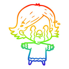 rainbow gradient line drawing cartoon woman crying