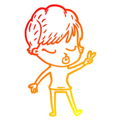 warm gradient line drawing cartoon woman with eyes shut