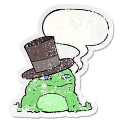cartoon rich toad and speech bubble distressed sticker