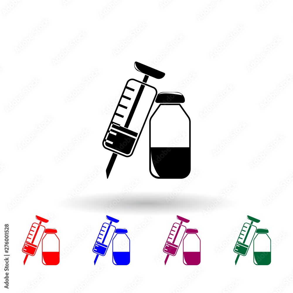 Poster syringe with medicine multi color icon. elements of science set. simple icon for websites, web desig