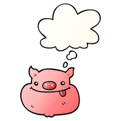 cartoon happy pig face and thought bubble in smooth gradient style