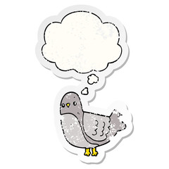 cartoon bird and thought bubble as a distressed worn sticker