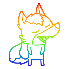 rainbow gradient line drawing cartoon wolf laughing