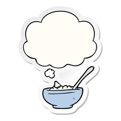 cartoon bowl of rice and thought bubble as a printed sticker