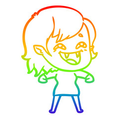 rainbow gradient line drawing cartoon laughing vampire girl