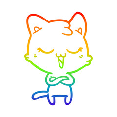 Fototapeta premium rainbow gradient line drawing happy cartoon cat