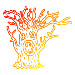 warm gradient line drawing cartoon spooky tree