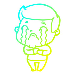 cold gradient line drawing cartoon man crying