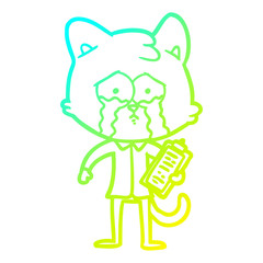 cold gradient line drawing cartoon cat