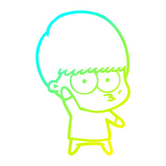 cold gradient line drawing nervous cartoon boy waving