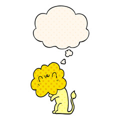 cartoon lion and thought bubble in comic book style