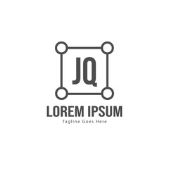 Initial JQ logo template with modern frame. Minimalist JQ letter logo vector illustration