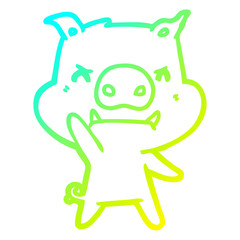 cold gradient line drawing angry cartoon pig