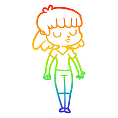 rainbow gradient line drawing cartoon indifferent woman