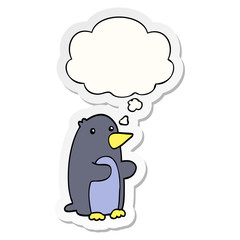 cartoon penguin and thought bubble as a printed sticker