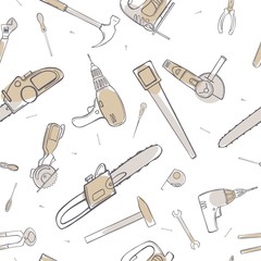 Hand drawn working tools. Vector  seamless pattern