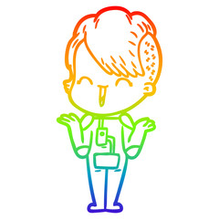 rainbow gradient line drawing cartoon happy hipster girl