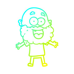 cold gradient line drawing cartoon crazy happy man with beard